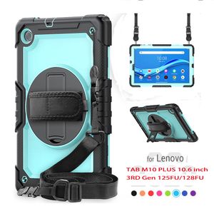 Hand Strap 360 Rotating Kickstand Case For Lenovo M10 Plus 10.6 inch 3RD Gen Heavy Duty Silicone PC Ruddge Shockproof Kids Safe Tablet Cover Cases with S Pen Holder