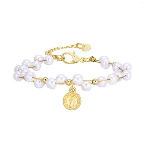 Link Bracelets Statement Women Pearls Bracelet Adjustable Gold Plated Beaded Hand String Female Gift
