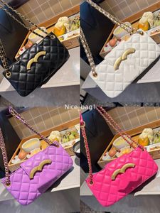 Designer Women's Shoulder Casual Bright leather chain crossbody Handbag Women's Fashion Baguette Black and white Purple powder