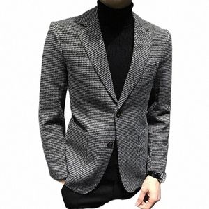 men's Suit Jacket Gray Houndstooth Wool Tweed Retro Thickening Jacket Formal Busin Jacket Groomman for Wedding 2022 h7Qd#
