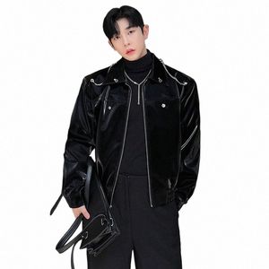 Luzhen 2024 Spring Korean Fi Elegant Design Casual Jacket Men trendiga läder PU Original Coat High Street kläder C4D906 F9FM#