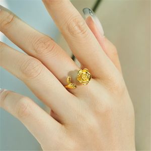 Rotertable 18k Gold Rose Flower Designer Ring for Woman 925 Sterling Silver Jewelry Daily Outfit Friend Luxur Rings Women Present Box Size Opening Justerbar