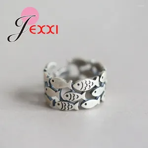 Cluster-Ringe, die feinen 925er-Sterlingsilber-Ring für Damen mit Antik-Finish, viel Fisch, thailändischer breiter Ehering, Bague-Schmuck verkaufen