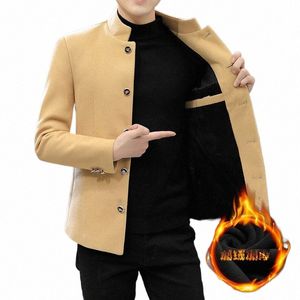 hoo 2024 Men's Winter Thick Stand Collar blazer Youth Fi Slim Fit Woolen blazer W5AP#