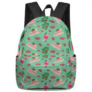 Mochila Delicioso Bolo De Morango Verde Mulheres Homem Mochilas Escola À Prova D 'Água Para Estudante Meninos Meninas Laptop Bags Mochilas