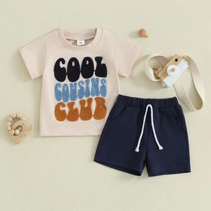 Giyim Setleri Toddler Çocuk Bebek Bebek Yaz Kıyafetleri Serin Kuzen Kulübü Kısa Kollu Tişört Şortu Set 2 PCS Boys Kıyafet