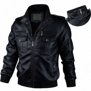 Fi Zip Up Motorcycle Skórzana kurtka Mężczyźni wiatrówki jesienne zimowe pu skórzany płaszcz skórzany kurtki dla mężczyzn czarne i2md#