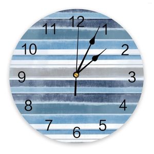 壁の時計ノルディックスタイルの縞模様のテクスチャーブルー大きなキッズルームサイレントウォッチオフィスの家の装飾ギフトギフト
