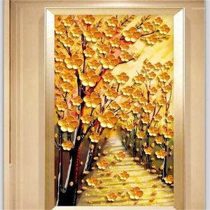 Sfondi Wellyu Carta da parati personalizzata 3d Po Murales in rilievo Golden Avenue Money Tree Pittura a olio Ingresso decorativo