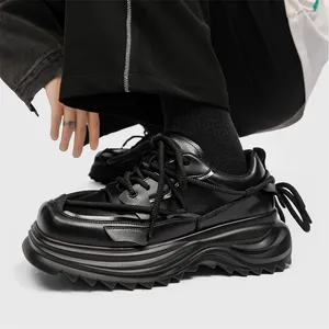 Scarpe casual Design originale Street Style Sneakers per uomo Donna Cinturino incrociato in pelle nera Moda 6 cm Altezza crescente