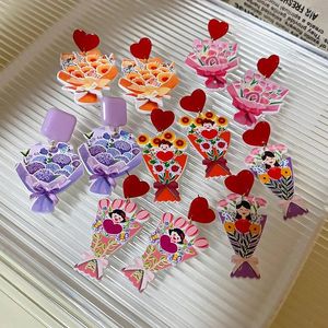 Dangle Earrings Minar Kawail Multiple Colorful Painting Heart Flower Bouquet Geometric Acrylic Long For Women Wholesale Jewelry