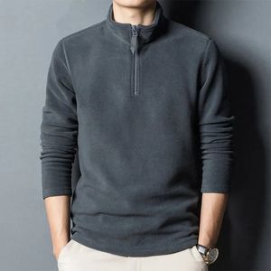 Men Autumn Winter Double-sided Fleece Business T-Shirt Zipper Stand Collar Pullover Fashion Casual Long Sleeve Solid Warm Tops 240315