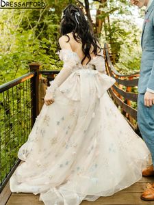 Kwiatowe suknie ślubne ślubne ukochane na ramię z długim rękawem tiulowy tiul elegancki vestido de novia