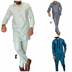 Neue Diki Herren Top Hose 2 Stück Outfit Afrikanische Männer Kleidung Sets Kaftan Und Hose Zweiteilige Anzüge Afrikanische Kleidung b66s #