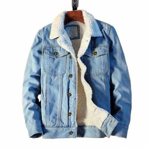 men Jean Jacket Plush Lining Single Breasted Winter Thicken Fleece Men Jacket Pockets Casual Denim Jacket Jeans Outerwear 47dV#