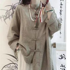 Roupas étnicas Vintage Estilo Chinês Top Linha de Algodão Casaco Mulheres Tang Roupas Outono Primavera Hanfu Mandarim Collar Tops Zen Terno Qipao