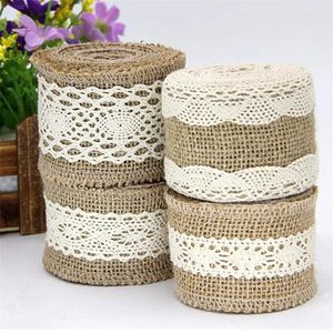 Decorazione per feste di 2 metri di larghezza 5 cm Colore in avorio naturale rotoli di juta Burlap nastri in pizzo hessian con decorazione per matrimoni in cotone