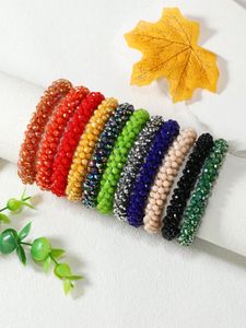 1pc Hand-Woven Elastic Bohemian Style Crystal Beaded Bracelets In 11 Colors Optional, Suitable For Daily Wear, Gift For Women