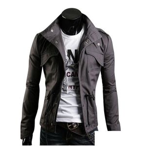 Herrenjacken Design Frühling Männer Jacke Stehkragen Persönlichkeit Basic Herren Casual Slim Typ Mantel Hombre Invierno Taschen Outwears Clot Dhoj2