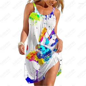 Casual Dresses 23 Hawaiian Fashion Short Skirt Women's Loose Round Neck Sexy Shirt Summer Strap Dress Colored And Funny 3D Printing