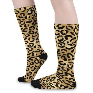Women Socks Black Gold Leopard Print Winter Cheetah Animal Stockings Funny Unisex High Quality Design Skateboard Anti Slip