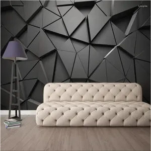 Sfondi Modern Luxury 3D Stereoscopico Nero Triangolo geometrico Murale per soggiorno Ufficio Decorazione industriale Carta da parati