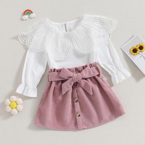 Clothing Sets 0-24M Kids Girls Fashion Clothes Long Sleeve Ruffle Collar Tops Corduroy Skirts With Belt Autumn 2 Piece Outfit