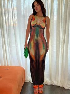 Casual Kleider Sommer 2024 Y2K Drucken Sexy Abend Party Club Geburtstag Maxi Kleid Für Frauen Bodycon Ärmellose Lange Outfits Streetwear