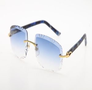 Marble Blue Plank Solglasögon 3524012B Säljer Rimless Glasses Diamond Cut Fashion High Quality Metal Glasses Mane and Female 9128128