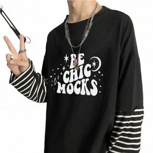 Summer Fi Slogan be chic mocks Letter Print T-shirts Trendy White Slogan Hip Hop Eesthetic Topps LG Sleeve Striped T Shirt T7YC#