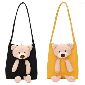 Bag 2 PCS Fashion Cute Bear Women's Canvas axelhandväska Casual Cartoon Daily Travel Black Yellow