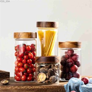 Storage Bottles Jars 100~1400ml Thickened Glass Sealed Storage Jar Wooden Lid Threaded Mouth Sealed Containers Jar Storage Bottle Kitchen Organizer 240327