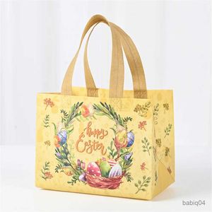 Storage Baskets Easter Tote Gift Bags Creative Cartoon Rabbit Egg Basket Pattern Laminating Nonwoven Tote Bags Eco-Friendly Mall Shopping Bags