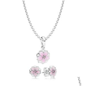 Colares Pingente Novo Livro Di 925 Sterling Sier Magnolia Bloom Colar e Brinco Set Fit Charm Original Mulheres Jóias A AA220315 Dr OTPBN