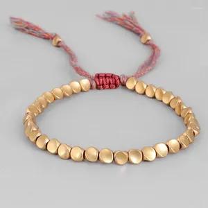 Braccialetti con ciondoli Bracciale con perline da donna Fatto a mano tibetano placcato oro Perline di rame Braccialetti con corda fortunata Regali di compleanno Gioielli