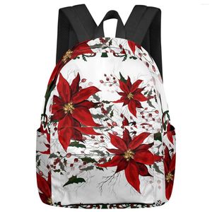 Backpack Christmas And Winter Poinsettia Large Capacity Multi Pocket Travel Backpacks Schoolbag For Teenager Women Laptop Bags Rucksack