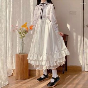 Skirts Solid Color Double Layer Vintage French Ruffled A-line Skirt Hepburn Style Black White Half Female Long