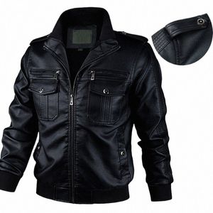 XL-3XL PU Deri Ceket Erkekler Motosiklet Bikter Leisure Deri Ceket Sıradan Erkek Erkek Deri Ceket Siyah Dış Giyim Sonbahar Kış Yeni D2CS#