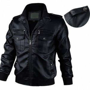 XL-3XL PU läderjacka män Motorcykelcyklist Leisure Läderjacka Casual Men's Leather Coat Black Outerwear Autumn Winter New D2CS#