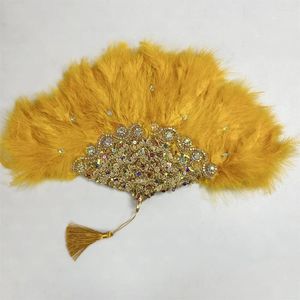 Dekoratif Figürinler 1pcs Afrika Türkiye Tüy El Fan Gelin düğün için taşlarla el fanı Nijeryalı Handfan Eventaille Mariage Held