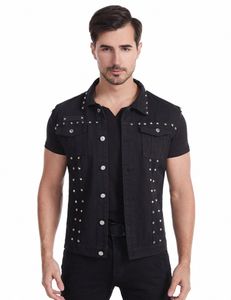 idopy Fi Mens Rivet Denim Vest Punk Party Studded Slim Fit Jean Jacket Male Sleevel Waistcoat For Men Plus Size w0oP#