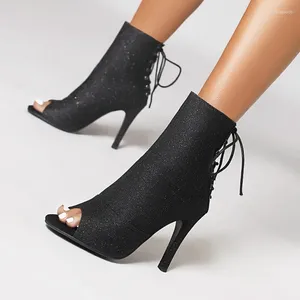 Dance Shoes 2024 Sexy Women Heels Trend Lace-Up Boot Stilettos Jazz's Latin's Dancing Booties di grandi dimensioni