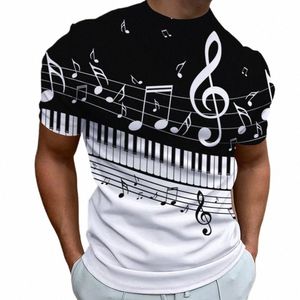 Retro Erkekler T-Shirt 3D Müzik Notları Baskılı Erkekler Giyim Günlük Günlük Kısa Kollu Sokak Tasarımcı Tees Top Gevşek Büyük Boyutlu Gömlek 83OH#