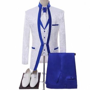 white Royal Blue Men Suit For Wedding Groom Tuxedos Shawl Collar Formal Jacket Male Blazer Pants Vest Three Piece Costume Homme r7Nw#