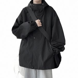 Spring Casual z kapturem kurtki dla mężczyzn streetwear Waterproof ładunek męski luźne kurtki dla kobiet g36x#