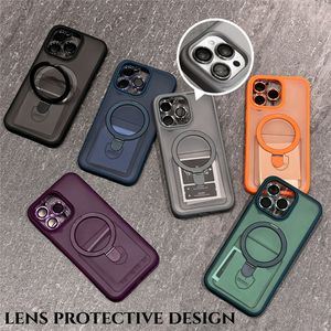 Meningsfull Super Mangetic Shell Case Magsafe Ring Holder Skin-Feeling Frosted Protective Cases with Lens Film stockbeständig bakslag för iPhone 11 12 13 14 15 Pro Max