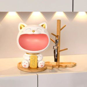 Miniature Creative Lucky Cat Key Storage Decorazione luce di lusso gatto grande bocca Maneki Neko Portico di casa Decorazioni decorative