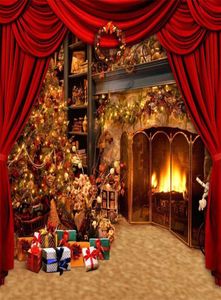 Indoor Fireplace Christmas Tree Pography Backdrop Printed Red Curtain Gift Boxes New Year Party Themed Po Booth Background2030534