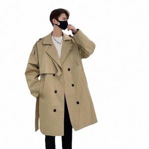 new Men's Trench Mid Length Casual Coats Red and Handsome High Grade Feeling Coat Lg Jackets for Men R0Eo#