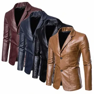 2023 New Men Busin Casual Leather Jacket Black / khaki Fi Men's Suit Collar Coats Large Size 5XL Slim Fit Top p7Im#